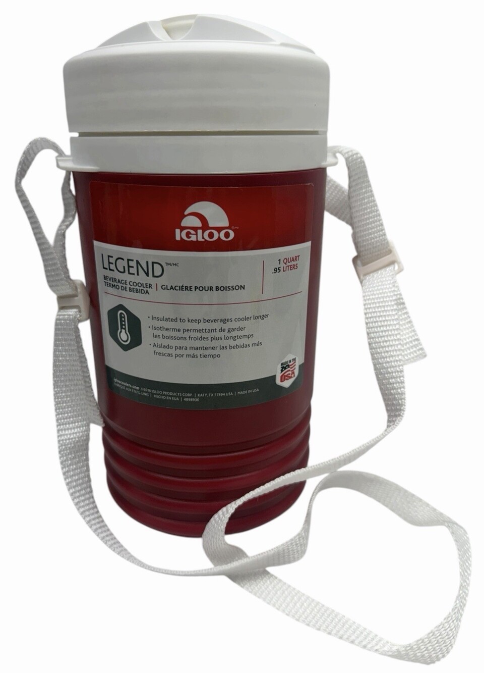 NEW Igloo Legend 1 Quart Beverage Cooler Red White Insulated Jug Strap USA